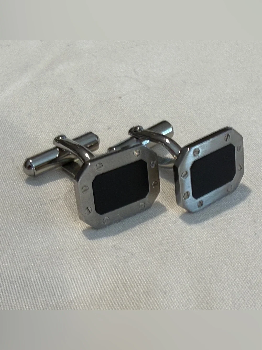Triton Men's Black and Silver Octagon Screw Cufflinks